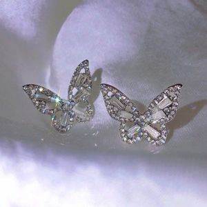 Butterfly silver crystal earrings